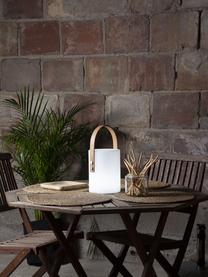 Mobiele dimbare outdoor tafellamp Lucie, Lampenkap: kunststof, Decoratie: metaal, Wit, donker hout, B 19 x H 34 cm
