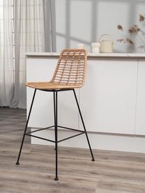 Polyrattan-Barstuhl Costa mit Metall-Beinen, Sitzfläche: Polyethylen-Geflecht, Gestell: Metall, pulverbeschichtet, Hellbraun, Schwarz, B 56 x H 110 cm