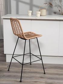 Polyrattan-Barstuhl Costa mit Metall-Beinen, Sitzfläche: Polyethylen-Geflecht, Gestell: Metall, pulverbeschichtet, Hellbraun, Schwarz, B 56 x H 110 cm