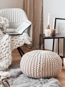 Pouf a maglia fatto a mano Dori, Rivestimento: 100% cotone, Bianco crema, Ø 55 x Alt. 35 cm