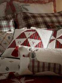 Federa arredo in tessuto teddy con motivo natalizio Dachs, Bianco, rosso, Larg. 30 x Lung. 50 cm
