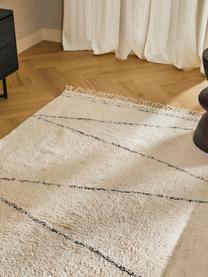 Handgetuft katoenen vloerkleed Asisa met zigzaggend patroon en franjes, 100% katoen, Beige, zwart, B 160 x L 230 cm (maat M)