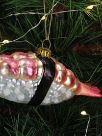 Décoration de sapin de Noël Sushi Shrimp, Verre, Rose, argenté, noir, larg. 10 x haut. 4 cm