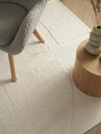 Flauschiger Hochflor-Teppich Jade mit erhabener Hoch-Tief-Struktur, Flor: 100% Polyester, GRS-zerti, Cremeweiß, B 120 x L 180 cm (Größe S)