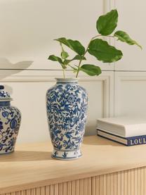 Grote decoratieve vaas Lin van porselein, Porselein, Wit, blauw, Ø 16 x H 31 cm