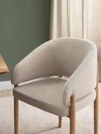 Chaise à accoudoirs en bois avec assise rembourrée Nemo, Tissu beige, bois de frêne clair, larg. 63 x haut. 81 cm