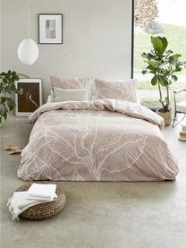 Dubbelzijdige renforcé dekbedovertrek Leaves & Trees, Weeftechniek: renforcé, Lichtbruin, wit, 200 x 220 cm + 2 kussenhoezen 60 x 70 cm