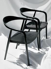 Silla con reposabrazos de madera con asiento tapizado Angelina, Tapizado: poliéster Alta resistenci, Estructura: madera de fresno con cert, Tejido negro, negro, An 57 x Al 80 cm