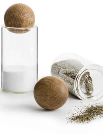 Mundgeblasene Salz- und Pfefferstreuer Nature mit Holzdeckel, 2er-Set, Behälter: Mundgeblasenes Glas, Verschluss: Eichenholz, Transparent, Eichenholz, Ø 5 x H 12 cm