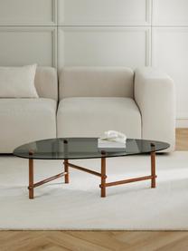 Glas-Couchtisch Pond in organischer Form, Tischplatte: Gehärtetes Glas, Gestell: Massives Eichenholz, Dunkles Walnussholz, B 114 x T 62 cm