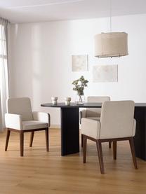 Silla con reposabrazos tapizada Koga, Tapizado: 100% poliéster Alta resis, Patas: madera de fresno, Estructura: metal, Tejido blanco crema, madera de fresno oscura, An 54 x Al 86 cm