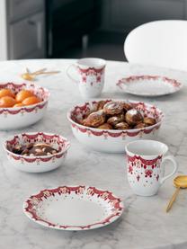 Platos postre navideños artesanales Guirlande, 4 uds., Porcelana, Blanco, rojo, dorado, Ø 21 cm