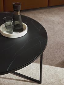 Mesa de centro grande Antigua, tablero de vidrio en aspecto mármol, Tablero: vidrio estampado con aspe, Estructura: acero con pintura en polv, Aspecto mármol negro, Ø 100 cm