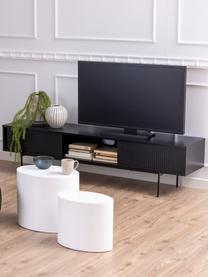 Tv-meubel Angus, Frame: MDF, melamine bekleed, Poten: gepoedercoat metaal, Hout, zwart gelakt, B 180 cm x H 44 cm