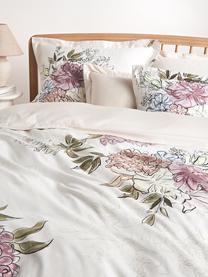 Baumwollsatin-Kopfkissenbezug Margot mit Blumen-Print, Webart: Satin Fadendichte 210 TC,, Off-White, Hellbeige, B 40 x L 80 cm