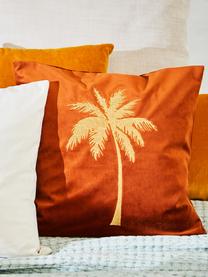 Funda de cojín bordada de terciopelo brillante Palmsprings, 100% terciopelo de poliéster, Naranja, dorado, An 40 x L 40 cm