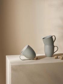 Grandes tasses à café motif chiné avec relief Rhea, 4 pièces, Grès cérame, Gris clair, Ø 9 x haut. 11 cm