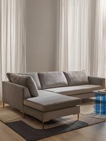 Samt-Ecksofa Luna, Bezug: Samt (Polyester) Der hoch, Gestell: Massives Buchenholz, Samt Grau, B 280 x T 184 cm, Eckteil links