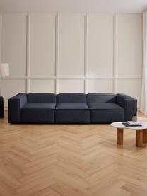 Sofa modułowa Lennon (4-osobowa), Tapicerka: 100% poliester Dzięki tka, Stelaż: lite drewno sosnowe, cert, Nogi: tworzywo sztuczne, Ciemnoniebieska tkanina, S 327 x G 119 cm
