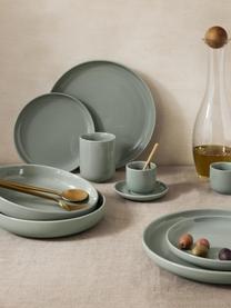 Filiżanka ze spodkiem z porcelany Nessa, 4 szt., Porcelana twarda, Szałwiowy zielony, błyszczący, Ø 7 x W 6 cm, 90 ml