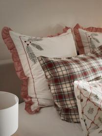 Sábana encimera de franela a cuadros Linsay, Beige claro, rojo, verde, Cama 90 cm (180 x 280 cm)
