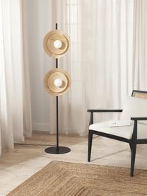 Nastaviteľná stojacia lampa Zadie, Čierna, jaseňové drevo, Ø 9, V 145 cm