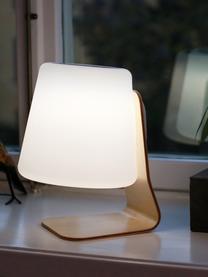 Mobile LED Außenleuchte mit Lautsprecher Table, Lampenschirm: Kunststoff, Lampenfuß: Ulmenholz mit Birkenfurni, Weiß, Hellbraun, 22 x 29 cm
