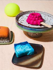 Fuente para postre artesanal 70's, Gres, Azul, verde, blanco crudo, marrón, Ø 21 x Al 10 cm