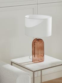 Große Tischlampe Bela mit Glasfuß, Lampenschirm: Baumwolle, Lampenfuß: Glas, Weiß, Beige, Ø 30 x H 50 cm