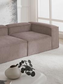 Modulo angolare in velluto a coste Lennon, Rivestimento: velluto a coste (92% poli, Struttura: legno di pino massiccio, , Piedini: plastica, Velluto a coste taupe, Larg. 119 x Prof. 119 cm, angolo a sinistra