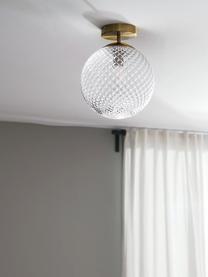 Lampada piccola da soffitto in vetro Lorna, Paralume: vetro, Baldacchino: metallo zincato, Trasparente, dorato, Ø 25 x Alt. 30 cm