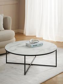 Runder XL-Couchtisch Antigua mit Glasplatte in Marmor-Optik, Tischplatte: Glas, matt bedruckt, Gestell: Stahl, pulverbeschichtet, Marmor-Optik Weiss, Schwarz, Ø 100 cm