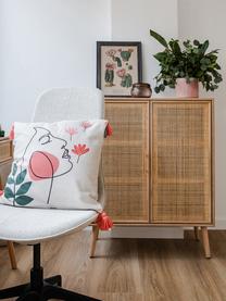 Dressoir Cayetana met deuren, Frame: MDF, fineer, Handvatten: metaal, Poten: bamboehout, gelakt, Bruin, hout, B 80 cm x H 101 cm