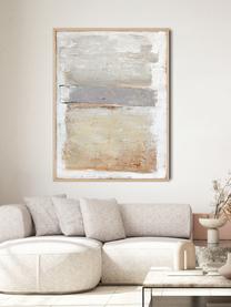 Handgemaltes Leinwandbild Scenario mit Holzrahmen, Rahmen: Eichenholz, Beige, Grau, B 92 x H 120 cm