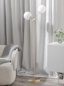 Lampa podłogowa ze szkła opalowego Aurelia, Biały, odcienie złotego, Ø 25 x W 155 cm
