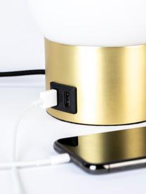 Lampada da tavolo piccola dimmerabile con porta USB Urban, Paralume: vetro opale, Base della lampada: metallo rivestito, Bianco, dorato, Ø 13 x Alt. 25 cm