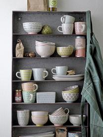 Handbeschilderde botervloot Patrizia met een speels patroon, Keramiek, Crèmewit, blauw, roze, B 13 x H 7 x D 9 cm