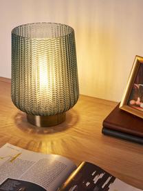 Kleine Mobile LED-Tischlampe Pretty Glamour mit Timerfunktion, Glas, Metall, Türkis, Goldfarben, Ø 19 x H 26 cm