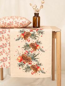 Bieżnik Berries, 85% bawełna, 15% len, Beżowy, czerwony, brązowy, S 40 x D 145 cm