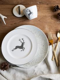Handbeschilderd dinerbord Gourmet Grey Deer, Keramiek, Grijs, wit, Ø 27 cm