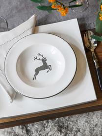 Handbeschilderd soepbord Gourmet Grey Deer, Keramiek, Grijs, wit, Ø 24 cm