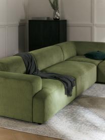 Canapé d'angle XL en velours côtelé Melva, Velours côtelé vert olive, larg. 458 x prof. 220 cm
