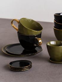 Sous-tasses avec bord doré Good Morning, 2 pièces, Grès cérame, Noir avec bordure dorée, Ø 9 cm