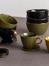 Sous-tasses avec bord doré Good Morning, 2 pièces, Grès cérame, Noir avec bordure dorée, Ø 9 cm