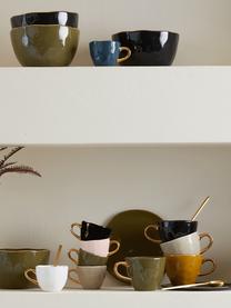 Sous-tasses avec bord doré Good Morning, 2 pièces, Grès cérame, Noir avec bordure dorée, Ø 9 cm