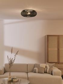 Design plafondlamp Evelyn van bamboehout, Lampenkap: bamboe, Decoratie: gepoedercoat metaal, Zwart, goudkleurig, B 50 x H 20 cm