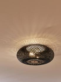 Design plafondlamp Evelyn van bamboehout, Lampenkap: bamboe, Decoratie: gepoedercoat metaal, Zwart, goudkleurig, B 50 x H 20 cm