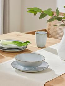Handgemachtes Frühstücks-Set Thalia, 4 Personen (12er-Set), Steingut, Hellblau mit dunklem Rand, Set mit verschiedenen Größen