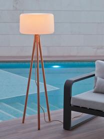 Dimbare driepoot LED tuinlamp Chloe met stekker en afstandsbediening, Lampenkap: polyethyleen, Wit, beukenhout, Ø 45 x H 140 cm
