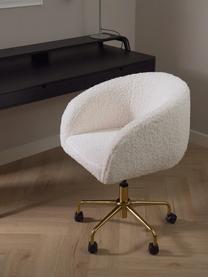 Sedia da scrivania in teddy Emmie, regolabile in altezza, Rivestimento: 100% poliestere (teddy) I, Rivestimento: schiuma, Gambe: metallo rivestito, Teddy bianco crema, dorato, Larg. 58 x Prof. 60 cm